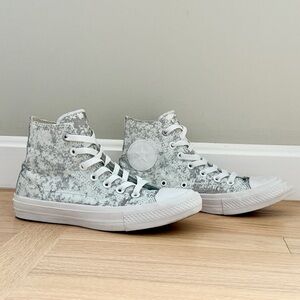 FREE SHIPPING-Converse Lunarlon All Star Chuck Taylor II Slvr&Wht High-Tops,m5w7